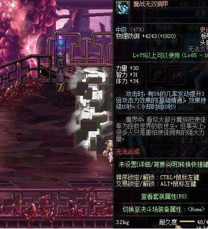 地下城勇士（魔战无双护肩）属性：技能冷却时间减少30攻击时10几率重置除觉醒外的技能 CD